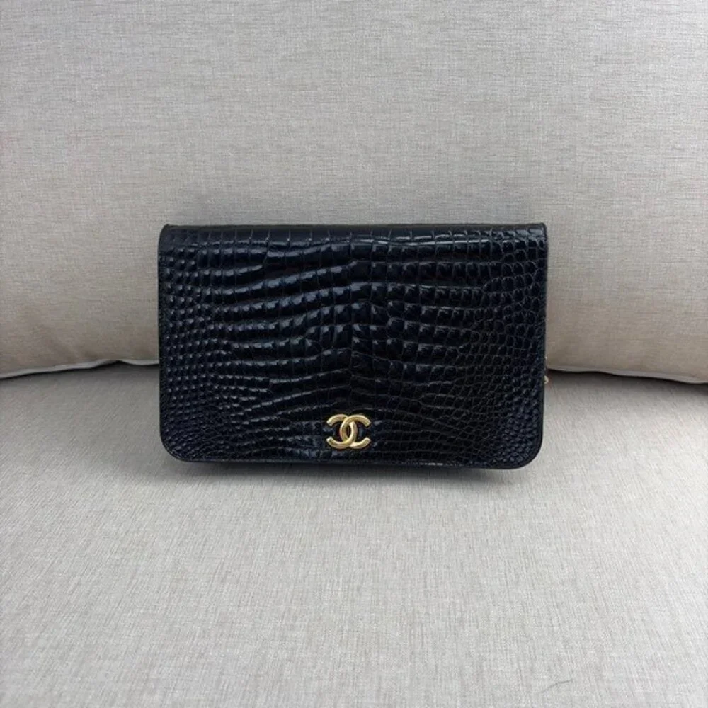 CHANEL Black Crocodile CC Flap Bag Small GHW